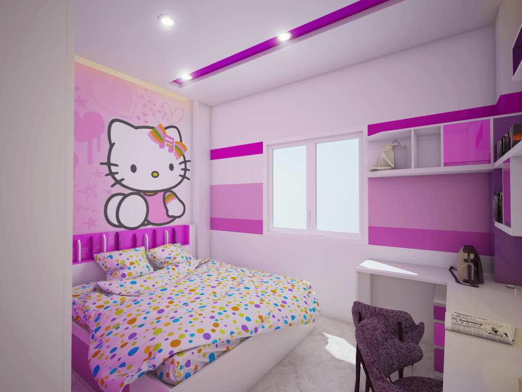 Mẫu phòng ngủ con gái màu hồng