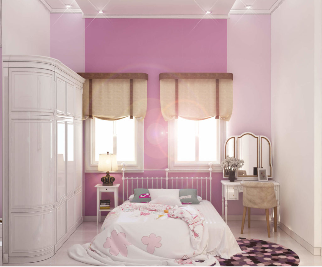 Phòng ngủ bán cổ điển màu hồng
