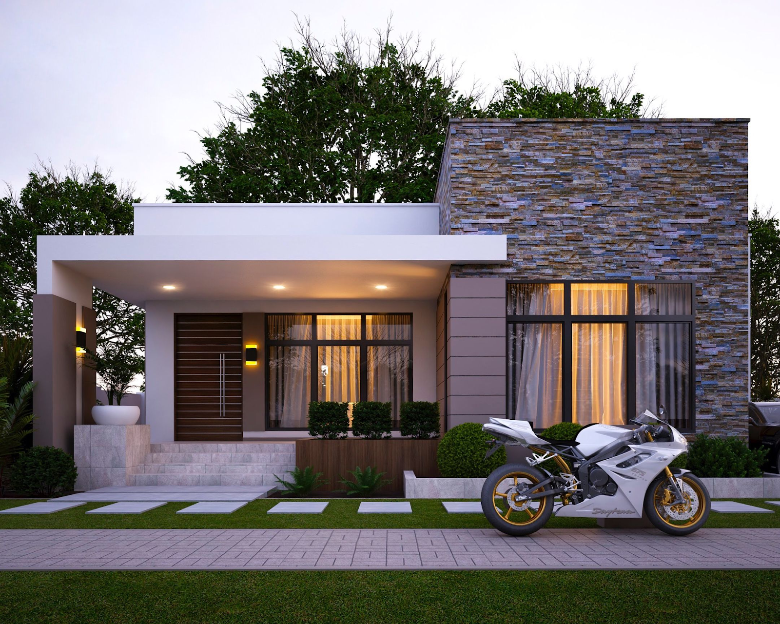 Thiết kế nhà phố hiện đại đẹp lệch tầng