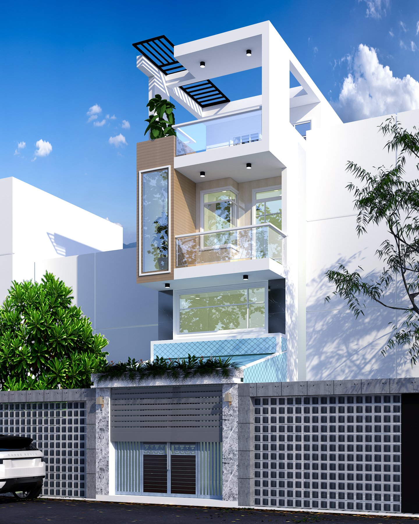 Thiết kế nhà phố hiện đại vuông vức, tối giản