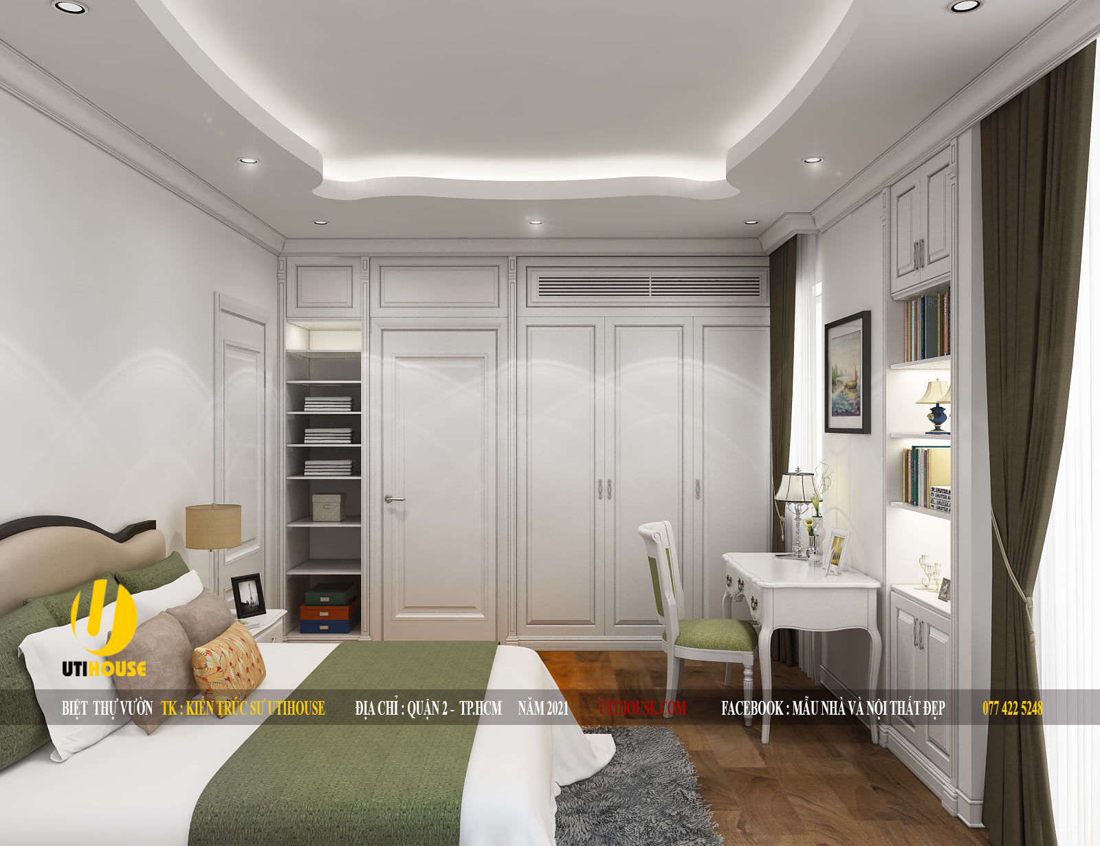 Thiết kế phòng ngủ với tủ âm tường thông minh