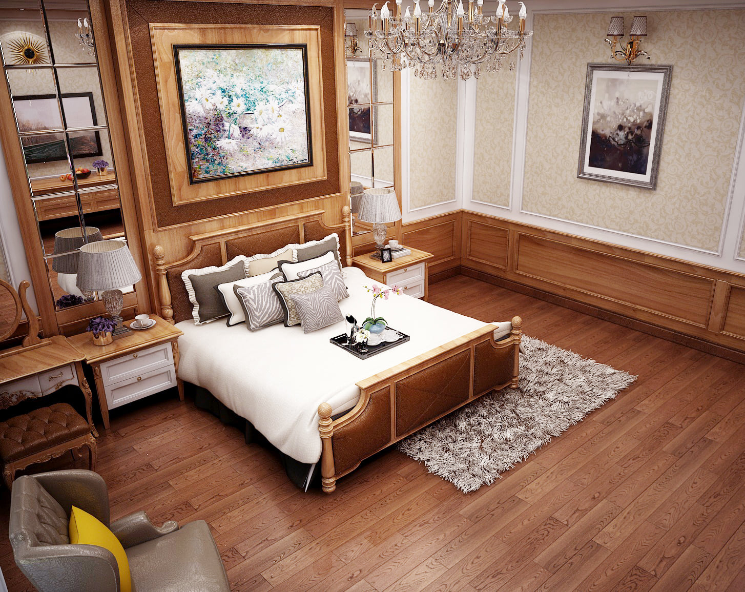 Mẫu thiết kế nội thất chung cư 65m2 phong cách tân cổ điển