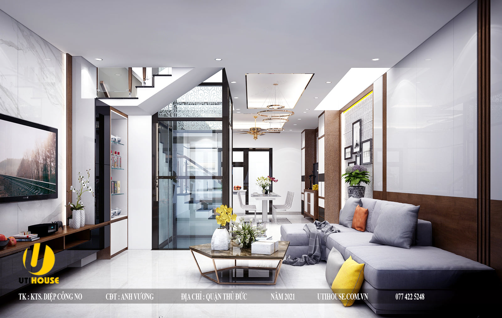 Thiết kế phòng khách nhà tích hợp với phòng ăn