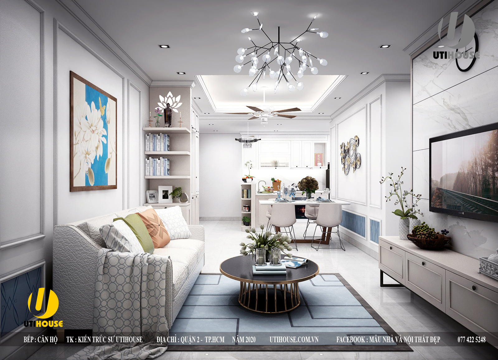 Thiết kế phòng khách nhà tích hợp với phòng ăn