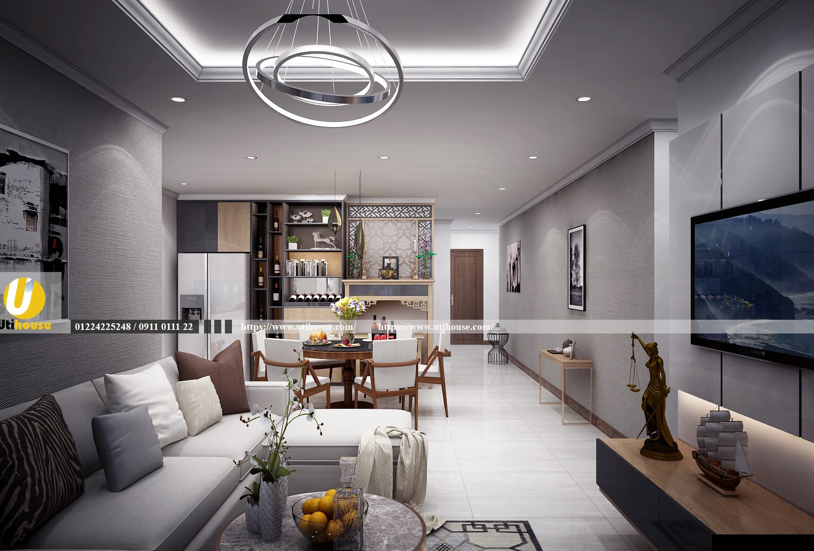 Thiết kế phòng khách nhà ống bằng gam màu sáng